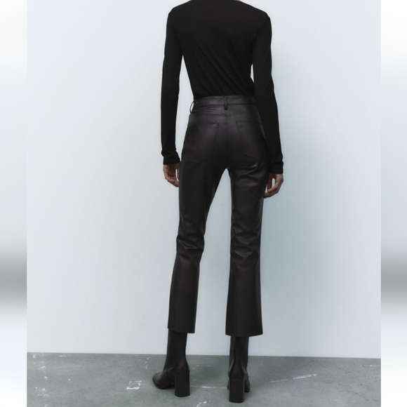 ZARA FLARED FAUX LEATHER  Pants BLACK Size 2 - Picture 6 of 11